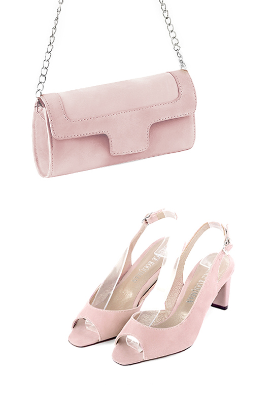 Dress clutch for wedding and parties in powder pink leather - Worn view
